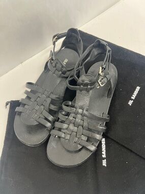 Jil Sander Black Leather Gladiator Sandals